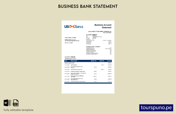 listo para imprimir extracto de cuenta corriente de la empresa bancaria UBI BANC